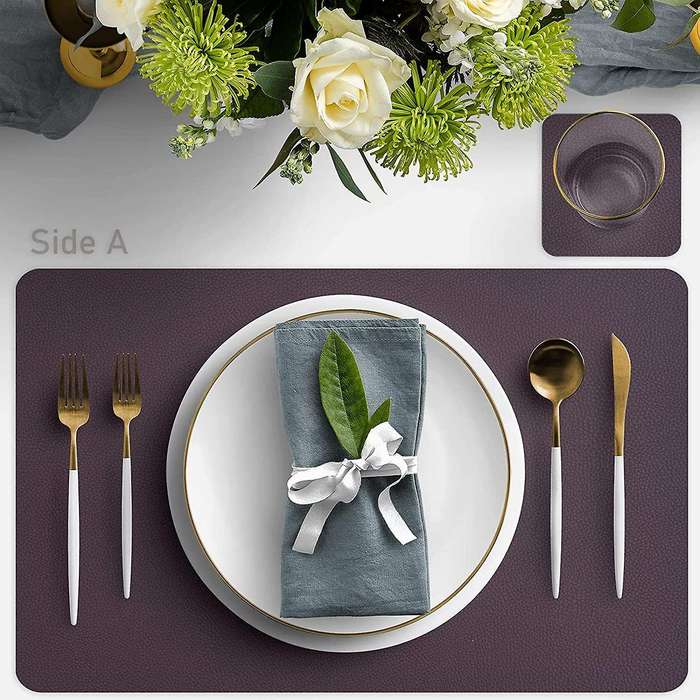 Placemats Leather and Coasters, Double-sided Pu Mats (brown/white)