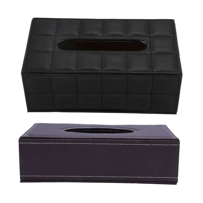 Home Car Rectangle Pu Leather Tissue Box Black