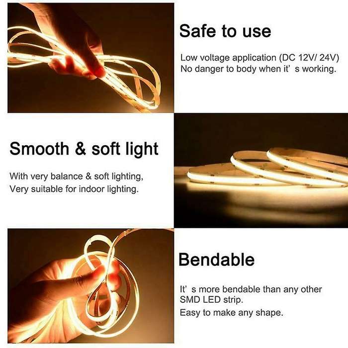 480 Led 12v Cob Led Strip Light 6000k White Light for Bedroom Home