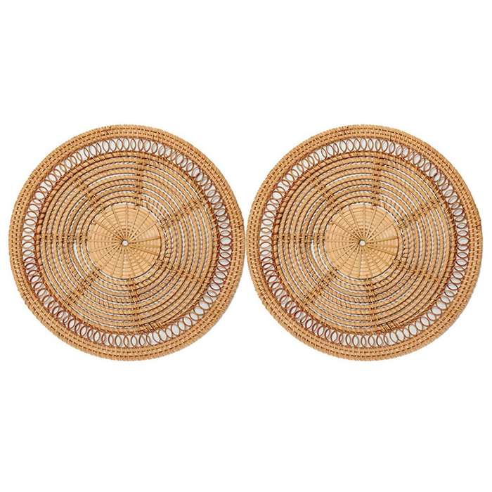 2x Home Woven Wall Basket Natural Boho Home Decor Decorative Rattan