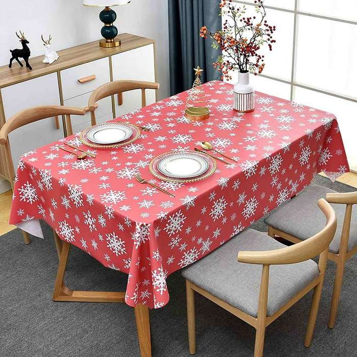 Christmas Table Cloth Wipeable Waterproof for Kitchen Decorations
