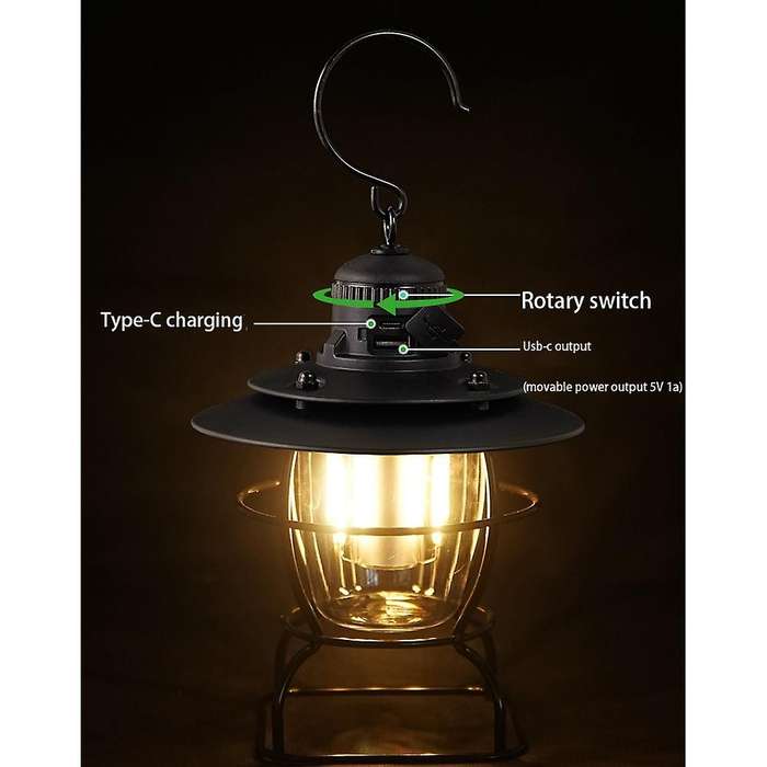 Portable Retro Camping Lantern Rechargeable Hanging Tent Light,red