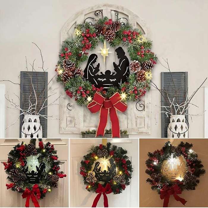 Lighted Nativity Scene Wreath with Led Light Battery for Christmas