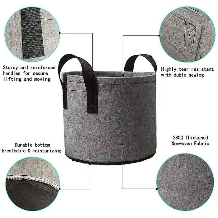 5-pack 7 Gallon Grow Bags Planting Pots with Strap Handles (grey)