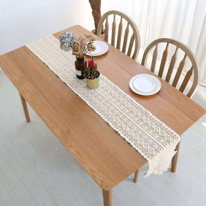 Cream Crochet Lace Macrame Table Runner for Wedding Table Decoration
