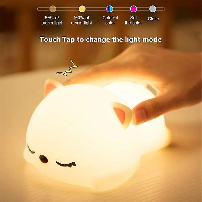Cat Led Night Light Touch Sensor Silicone Usb for Kids Baby Gift,b