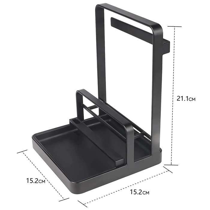 Pot Lid Holder Multipurpose Lid and Spoon Rest Pad Tray Black