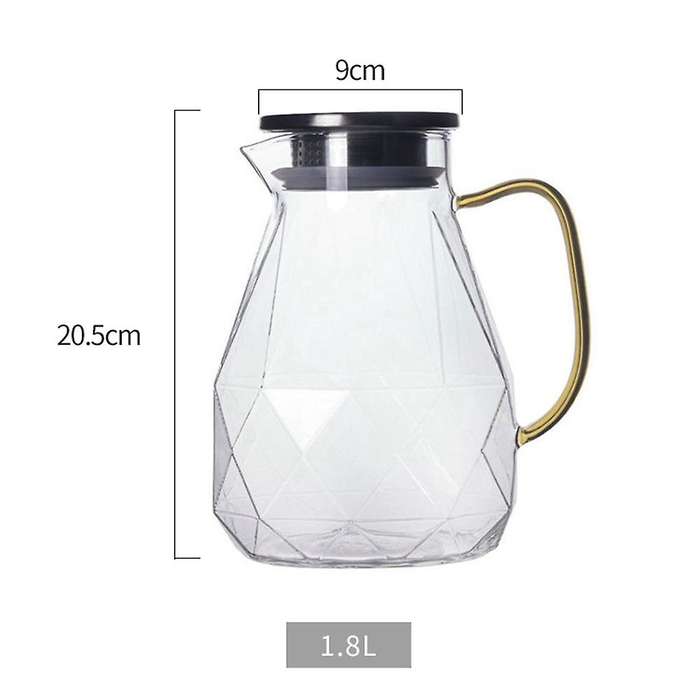 Glass Pitcher 1800ml with Lid, Diamond Pattern, for Hot/cold Water