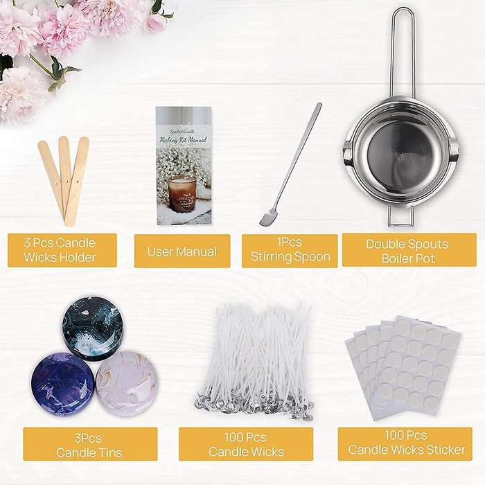Candle Making Kit, Beginners Kit Wax Melting Pot, 3pcs Tins