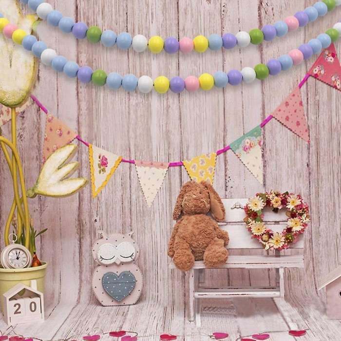 5pcs Spring Wooden Beads Garland with Tassels Easter Egg Tag