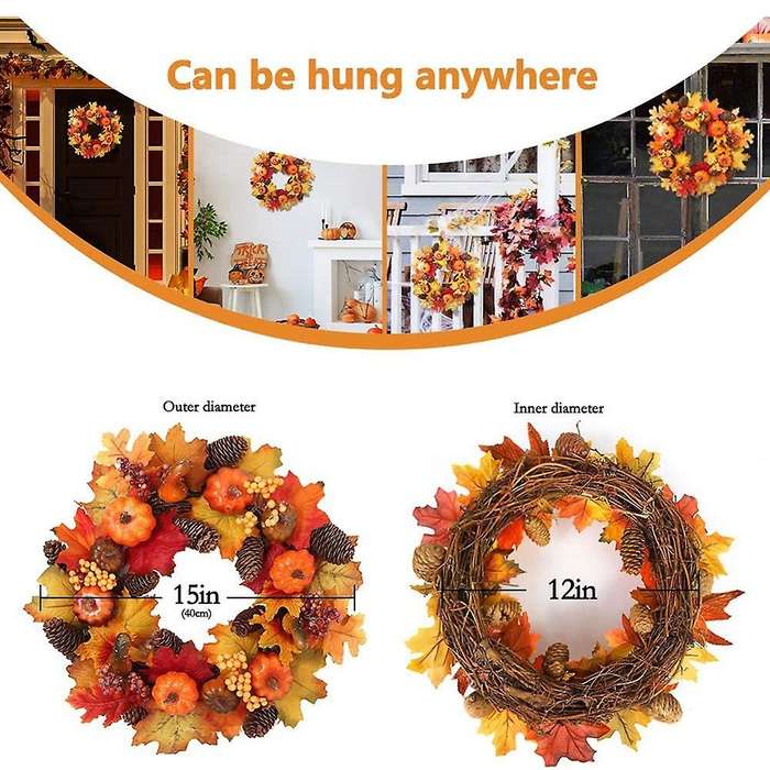 Christmas Pumpkin Wreath for Front Door, Harvest Door Wreath