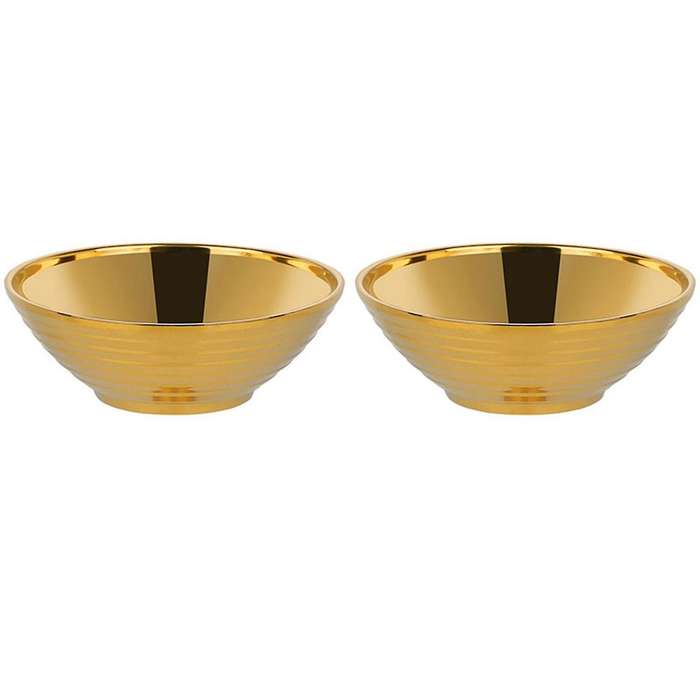 2x Round Noodle Food Bowl Anti-scalding Stainless Steel Bowl Gold