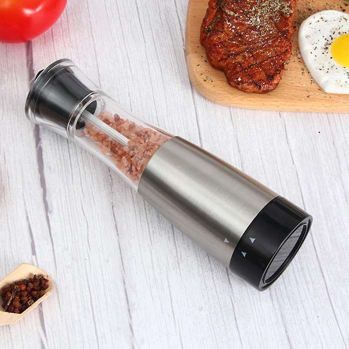 2pcs Stainless Steel Electric Salt and Pepper Grinder Battery Power