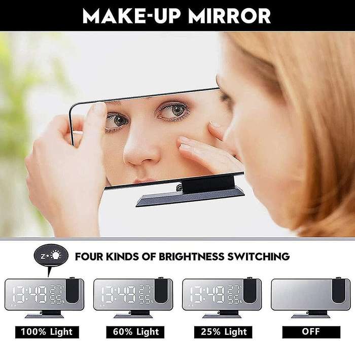 Digital Alarm Clock with Fm Radio Led Mirror Screen Alarm Clock-black