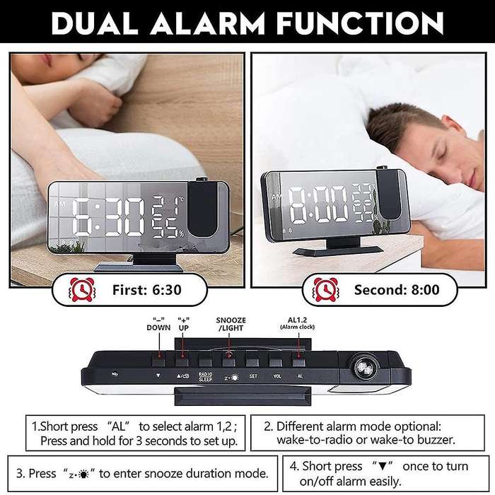 Digital Alarm Clock with Fm Radio Led Mirror Screen Alarm Clock-black
