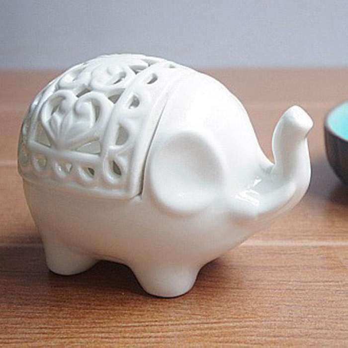 2pcs Elephant Hollow Ceramic Light Candle Holder for Home Decor