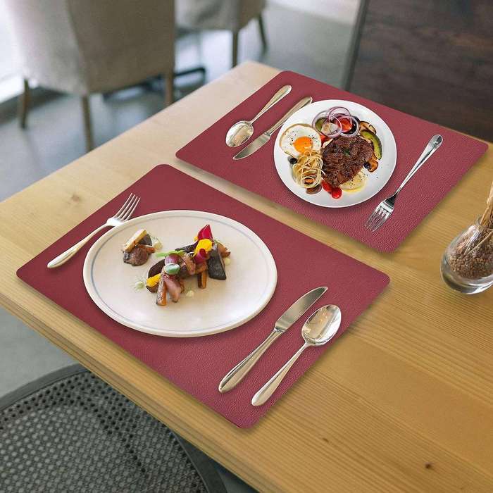 Pu Leather Placemats Set Of 6 Washable Table Mats for Home Red