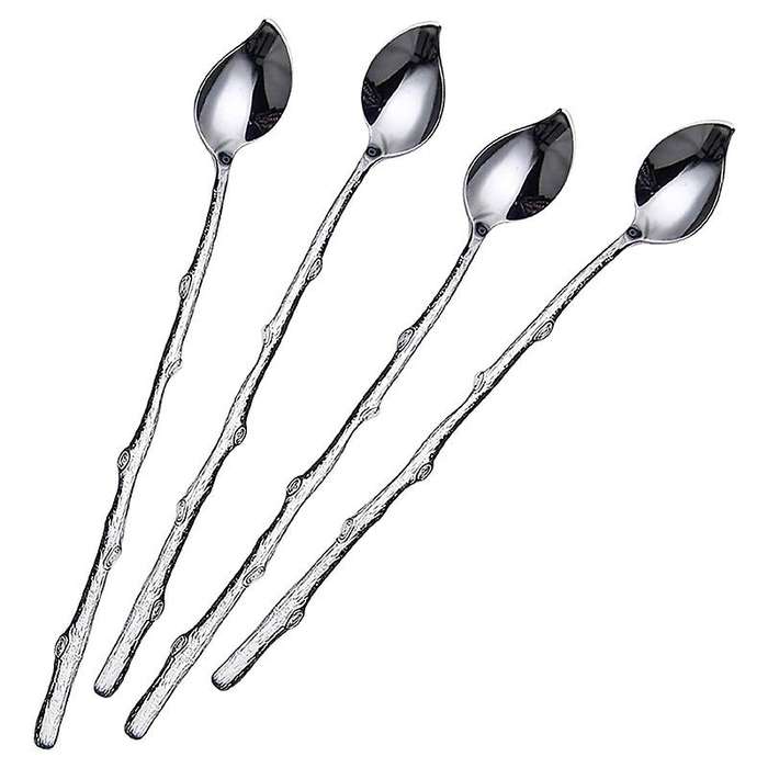 Long-handled Spoon Ice Teaspoon,coffee Spoon,twig Leaf Spoon,4 Pieces