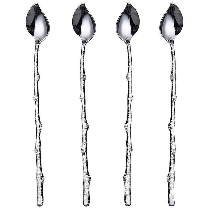 Long-handled Spoon Ice Teaspoon,coffee Spoon,twig Leaf Spoon,4 Pieces