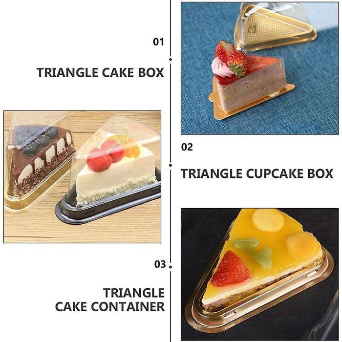 100pcs Cake Slice Clear Container Cheesecake Box with Gold Bottom