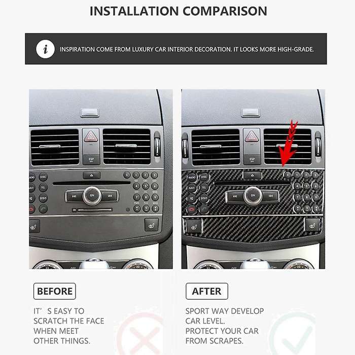 Carbon Fiber for Benz C Class W204 07-10 Car Center Navigation Cover