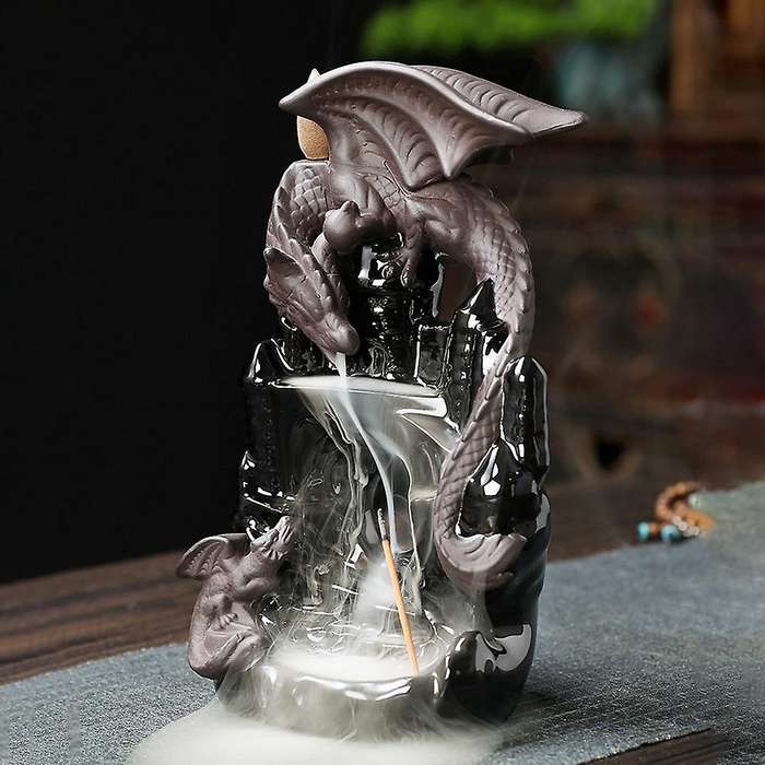Incense Burner Ceramic Dragon Incense Cone Waterfall Smoking
