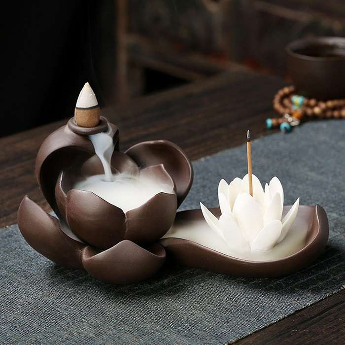 Elegant Lotus Incense Burner Waterfall Incense Holder Ceramic B