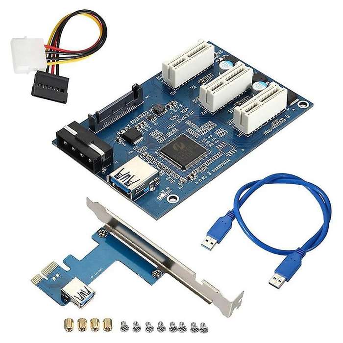 Pci-e Express 1x to 3 Port 1x Switch Multiplier Hub Riser Card +usb