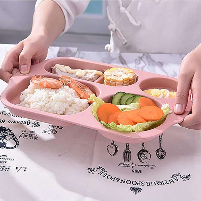 4 Pcs Wheat Straw Divided Portion Plates for Picnic Or Every Day Use