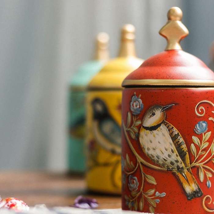 Ceramic Tea Caddy Kitchen Canister Jars Storage Bottles Retro-a