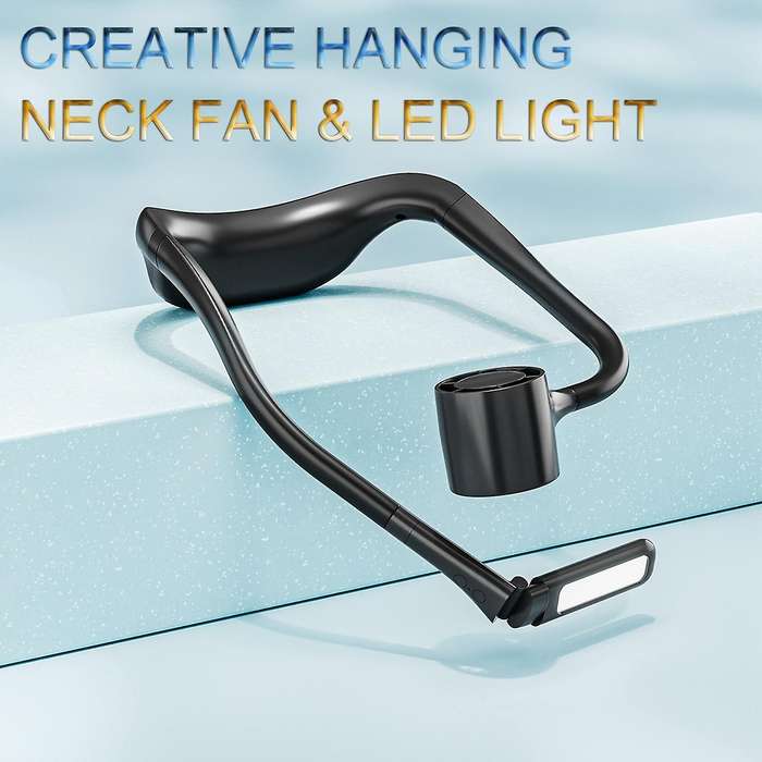Hanging Neck Fan with Light Portable Usb Charging Fan Black-4000mah