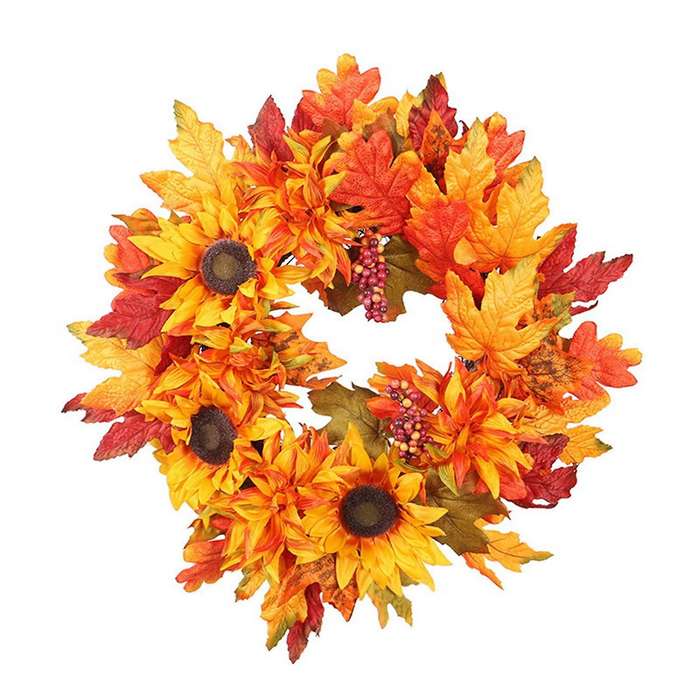Artificial Sunflower Maple Leaf Wreath Festival Window Door Decor