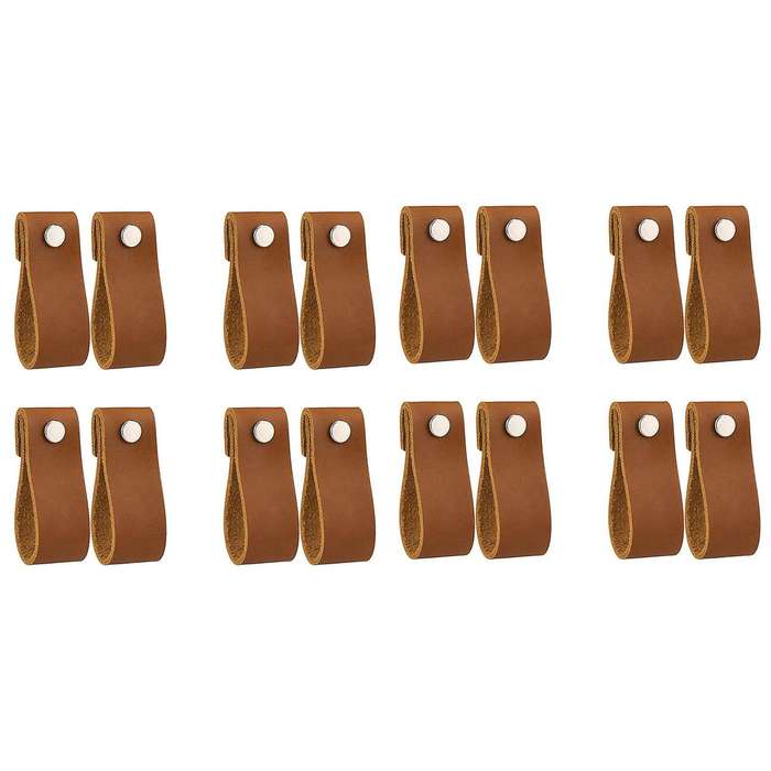 Leather Drawer Pulls 16 Pcs Knobs Pure Leather Handles for Drawers