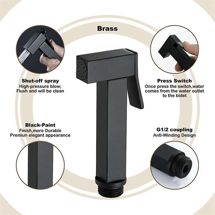Black Handheld Toilet Sprayer Stainless Steel Bidet Sprayer Set