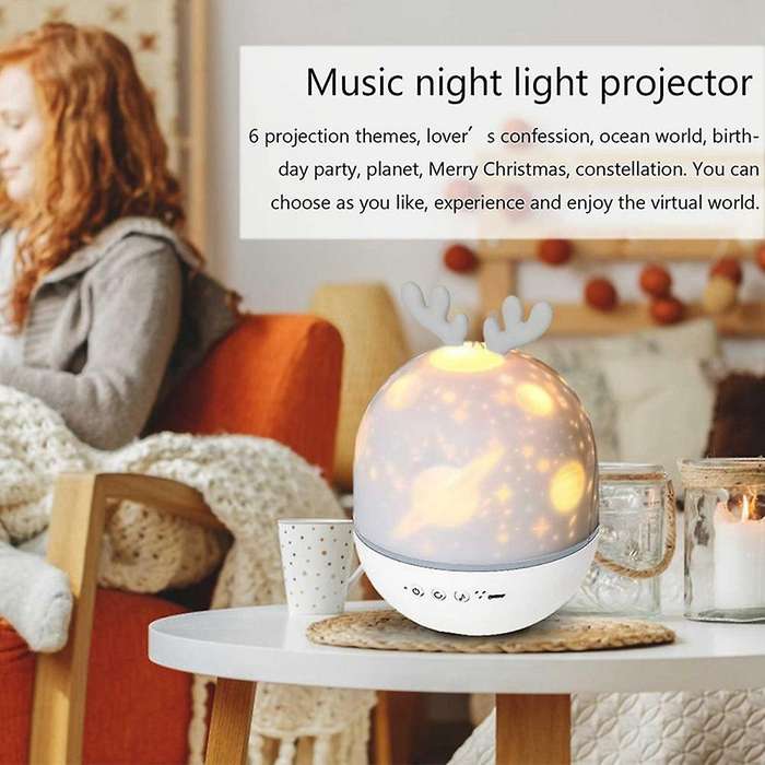 Rechargeable Deer Projection Lamp Colorful Rotating Night Light Toy
