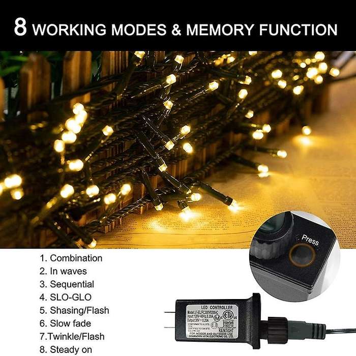 Christmas Tree String Lights 300 Led Lights with 8 Modes Us Plug
