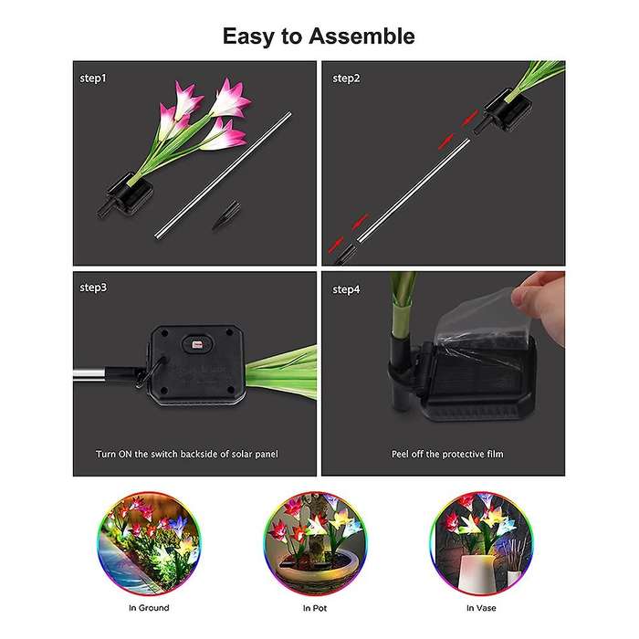 Solar Flowers Decorative Lights, 4 Pack 16 Lily Lights Waterproof