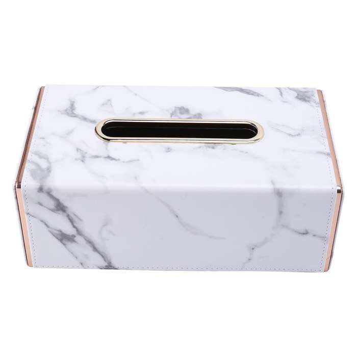 Golden Rim Tissue Marble Pu Leather Napkin Towel Holder Tissue Box