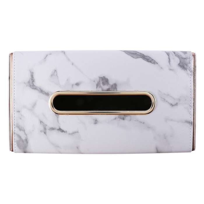 Golden Rim Tissue Marble Pu Leather Napkin Towel Holder Tissue Box