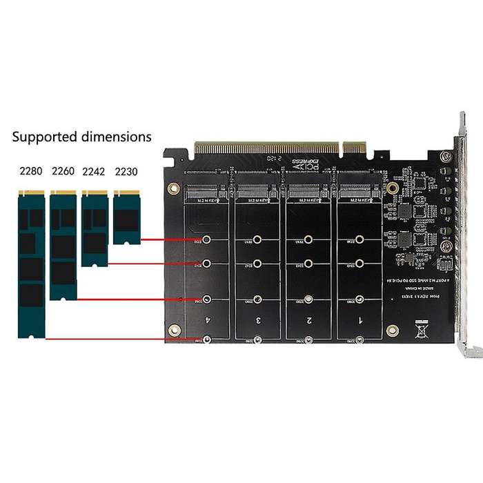 4-disk Nvme Raid Pci-e X16 Dapter Card Support M. 2 Nvme Protocol
