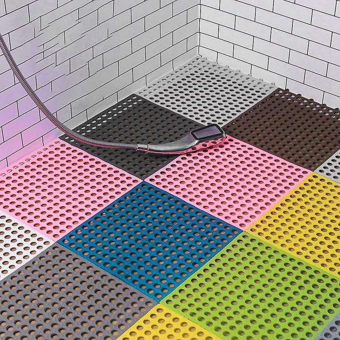 6pcs Anti-slip Splicing Pvc Bathroom Kitchen Mat 30x30cm Light Grey