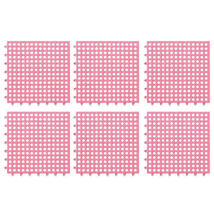 6pcs Anti-slip Splicing Pvc Bathroom Kitchen Mat 30x30cm Pink