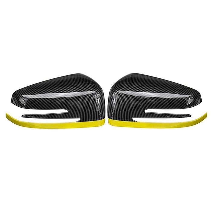 2x Car Rearview Side Mirrors Cover Cap Carbon Fibe + Yellow