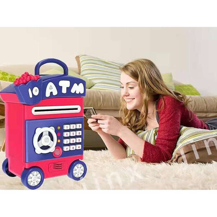 Piggy Bank, Simulate Fingerprint Password Bank, with Wheels, Pink