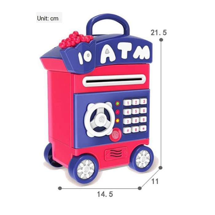 Piggy Bank, Simulate Fingerprint Password Bank, with Wheels, Pink