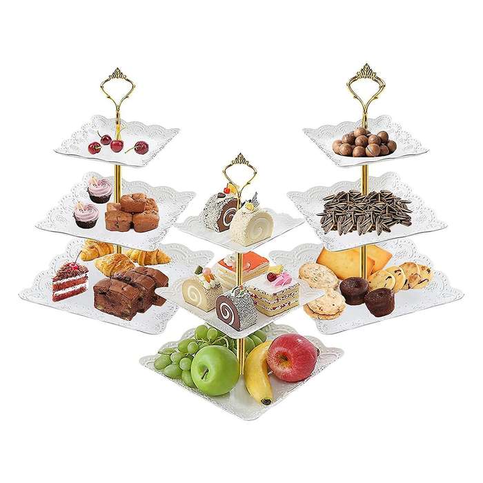 3 Pack Square 3 Tier White Cupcake Stand for Wedding Birthday Party