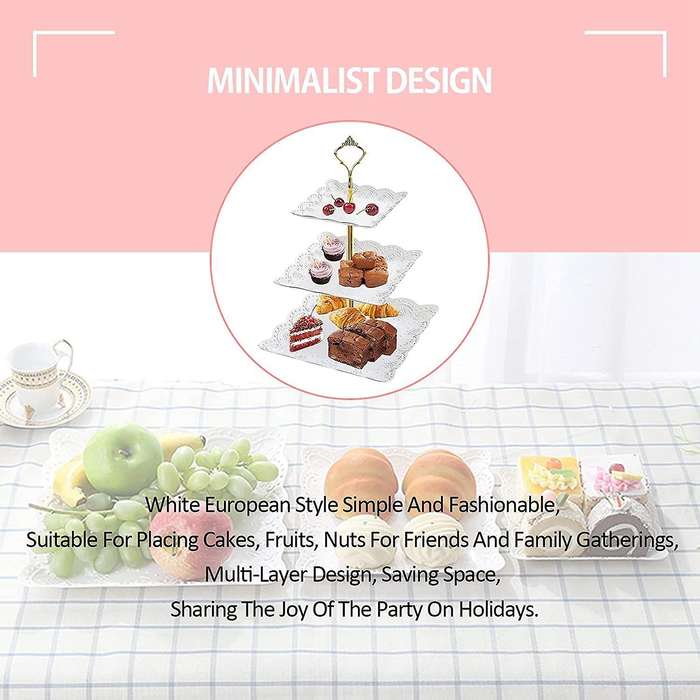 3 Pack Square 3 Tier White Cupcake Stand for Wedding Birthday Party