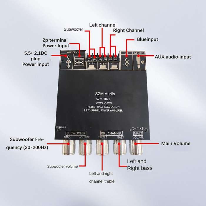 Tb21 2.1 Channel Bluetooth 5.0 Subwoofer Amplifier Board 50wx2+100w