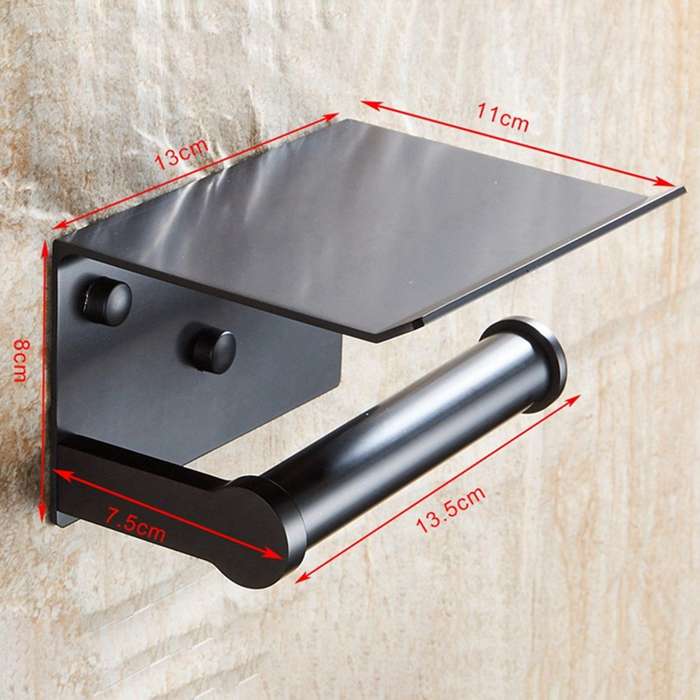 Toilet Paper Holder with Shelf Wall Mounted Decorative Holder Black