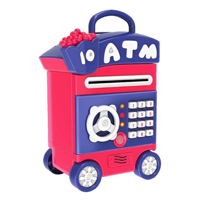 Piggy Bank, Simulate Fingerprint Password Bank, with Wheels, Purple